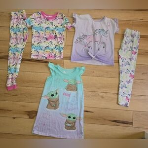 Unicorn and Baby Yoda Kids Pajama Set - Multicolor Toddler Size 6-7